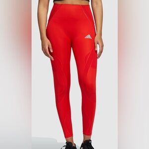 Adidas  lux 7/8th length leggings woman Sz large activewear red mesh perforated